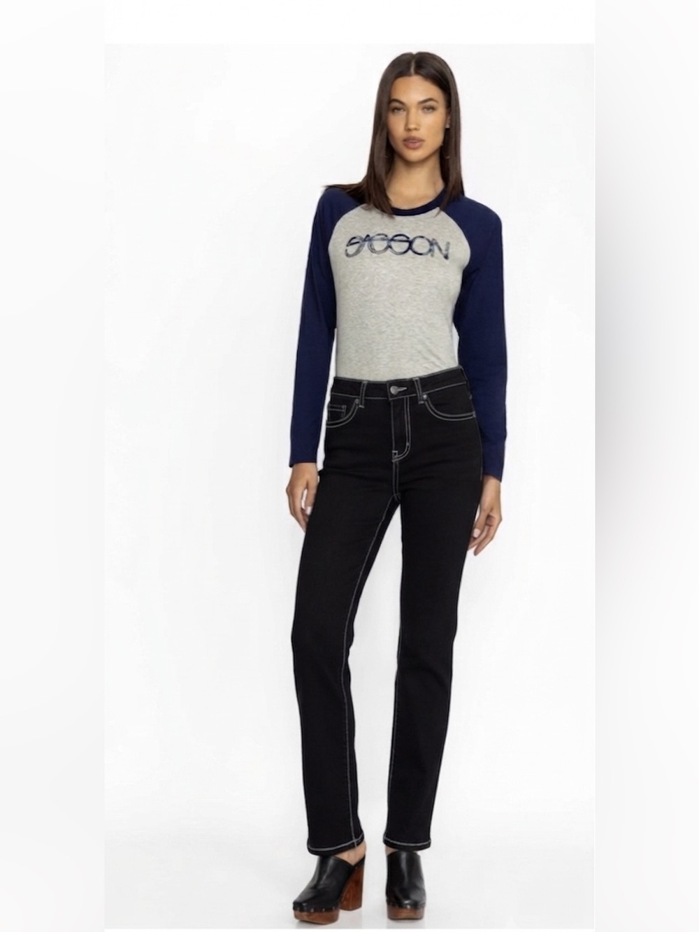 NWT Johnny Was x Sasson Sancere Straight Leg Jeans Black Contrast Stitch Size 27